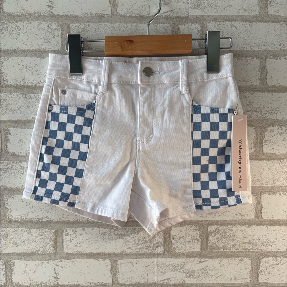 NWT Aqua Girls Checker Panel Denim Shorts Size 10 Bloomingdale's Exclusive